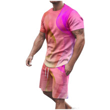Track Suits for Men Set Joggers Casual Tshirt Summer Athletic Round Neck Printing Short Sleeve Basic Tops Blouse with Short Pants Suit