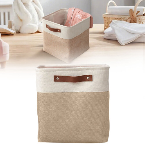 Grand panier de rangement en lin avec poignées