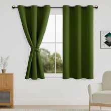 Olive Green Blackout Curtains 42x54", Grommet Top, Room Darkening, Privacy, with Tiebacks, Set of 2 Panels