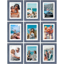5x7 Picture Frames Set of 9 Navy Engineered Wood