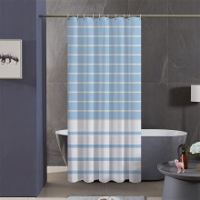 Cortina de chuveiro listrada em azul celeste e branco, 91 x 183 cm
