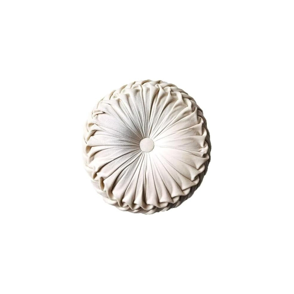 Round Throw Pillow Velvet Home Decoration Pleated Round Pillow Cushion for Couch Chair Bed Car Beige