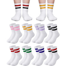8 Pairs Kids Stripe Socks Cotton Crew Socks Colorful Retro Stripe Athletic Hosiery for School Kids
