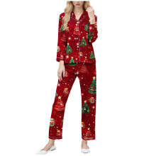 Női karácsonyi mintás pizsama szett hosszú ujjú S-2XL