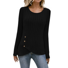 Blusa feminina YOUSNH de cor sólida, moderna, com cintura marcada, gola redonda e mangas compridas, modelo 2024, preta, tamanho XXL.