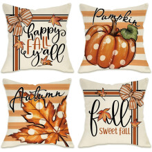 Housses de coussin automne 45 x 45 cm, coton et lin, lot de 4