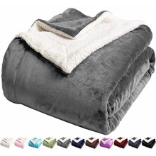 Sherpa fleece deken, tweepersoonsformaat, zacht pluche microvezel, grijs