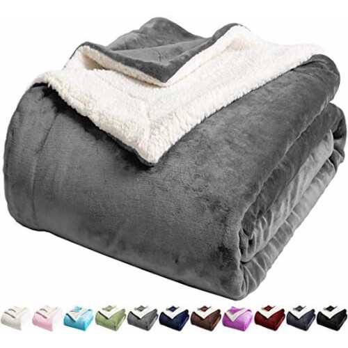 Sherpa-Fleecedecke, Einzelbettgröße, weicher Plüsch aus Mikrofaser, grau