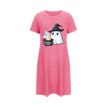 Női plus size halloweeni hálóing, aranyos szellemmintás, rövid ujjú, kényelmes hálóruha, 3XL-5XL, több színben, élénk rózsaszín