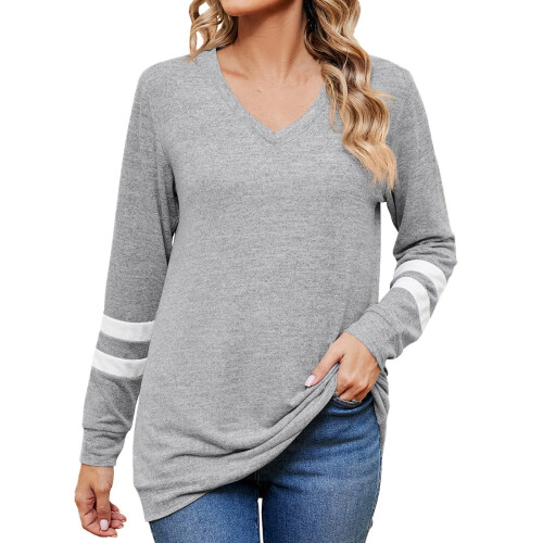 Damen-Langarmtop mit V-Ausschnitt und Farbblock-Design