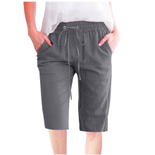 Shorts til kvinder, afslappet, ensfarvet, elastisk i taljen, løs, lige, vide ben, halve shorts med lomme, S-5XL