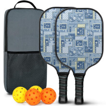 Pickleball paddles set floral fiberglass 2 pcs with balls