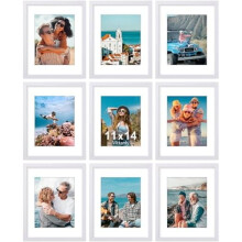 Ensemble de 9 cadres photo 11x14 en bois composite blanc