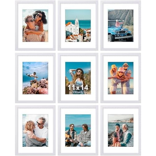 Ensemble de 9 cadres photo 11x14 en bois composite blanc