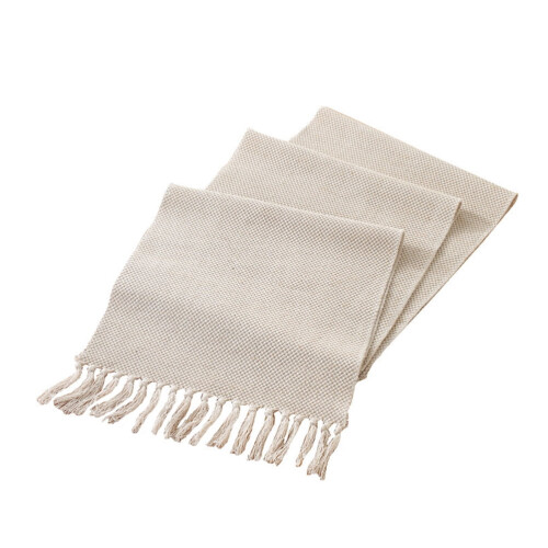 Runner da tavola in cotone con nappe, 160x33 cm, beige