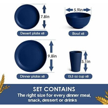 Wheat Straw Dinnerware Set Midnight Blue 32-Pc