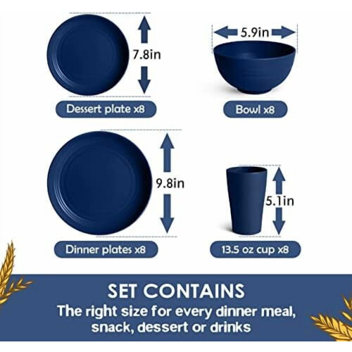 Wheat Straw Dinnerware Set Midnight Blue 32-Pc