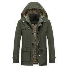 Casaco masculino pesado de inverno com capuz removível, parka isolada com vários bolsos para clima extremamente frio e aquecimento urbano, verde