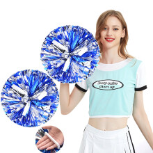 Lot de 2 pompons de pom-pom girl en plastique pour encourager l'esprit d'équipe, danse et sports, bleu et argent.