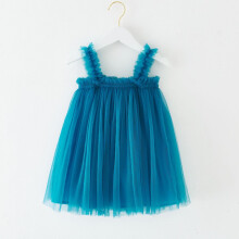 Vestido de festa infantil sem mangas em tule para carnaval, ideal para meninas de 5 a 6 anos. Cor: azul marinho.