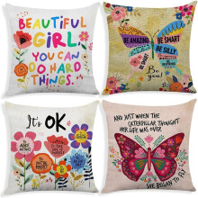Conjunto de 4 capas de almofada de linho bege, 45x45cm