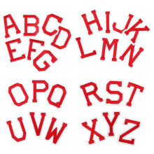 26-Piece Red Rectangular Iron-On Letter Patches for Clothing, Hats, Embroidery and Craft Projects