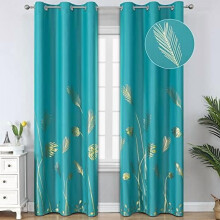 Teal Blackout Curtains with Gold Palm Grommets 42Wx84L 2