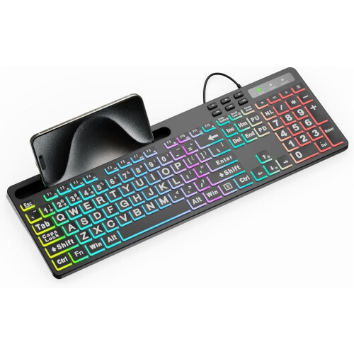 Φωτιζόμενο πληκτρολόγιο RGB με μεγάλη εκτύπωση και βάση τηλεφώνου