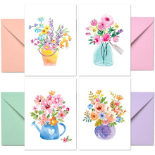24 blanco notitiekaarten met bloemenmotief en 4 gekleurde enveloppen