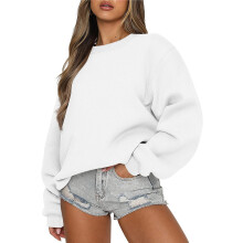 Damen Langarm-Sweatshirt, lässiger Rundhalsausschnitt, lockerer Schnitt, Pullover-Hoodie aus Fleece, Herbstoberteil