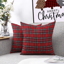 Capas de almofada natalinas xadrez tartan vermelho 20x20 (pacote com 2)