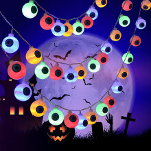 Guirnalda de luces con forma de ojos de Halloween, LED solar impermeable para jardín, árbol y patio – 3 metros, compatible con la decoración de
