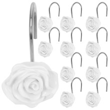 Crochets de rideau de douche en forme de rose – Blanc, lot de 12