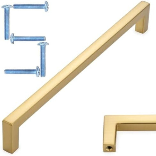 Cabinet Handle Square Bar Brushed Gold 192mm 5-Pack