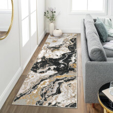 Marble Runner Rug Non-Slip Washable 2 ft x 6 ft Black