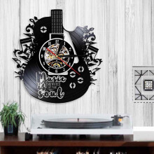 Guitar Music Vinyl Record Wall Clock with Colorful LED Lighting Cut Music Soul Clock with Remote Control Vintage Wall Decoration