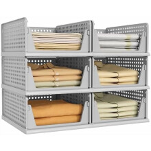 Set di 6 organizer impilabili grigi per armadio