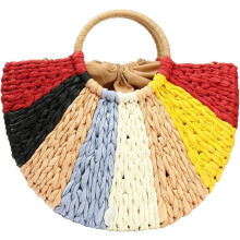 Sommerrattan-taske til kvinder Håndvævet strandhåndtaske med tophåndtag Strårattan-toteposer