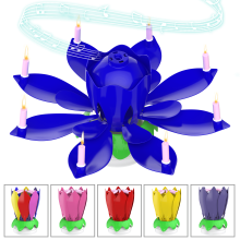 Birthday Cake Flower Candles with Happy Birthday Music Rotating Setup - Blue
