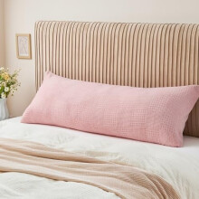 Kussenhoes van fleece met wafelstructuur, roze, 20x54 inch