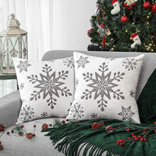 Capas de almofada decorativas de Natal, 50x50cm, com estampa de floco de neve.