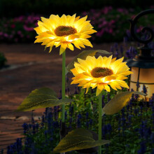 Lot de 2 lampes solaires tournesol pour jardin, décoration LED pour allée, pelouse, terrasse, jardin – Convient à une utilisation extérieure