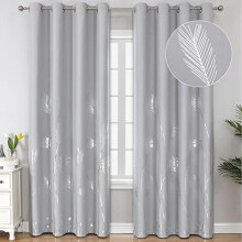 Light Grey Blackout Thermal Curtains with Silver Palm