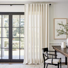Beige Linen Blend Curtain 84"W x 108"L, Light Filtering, Rod Pocket & Back Tab, Natural Farmhouse Drape (Ecru)