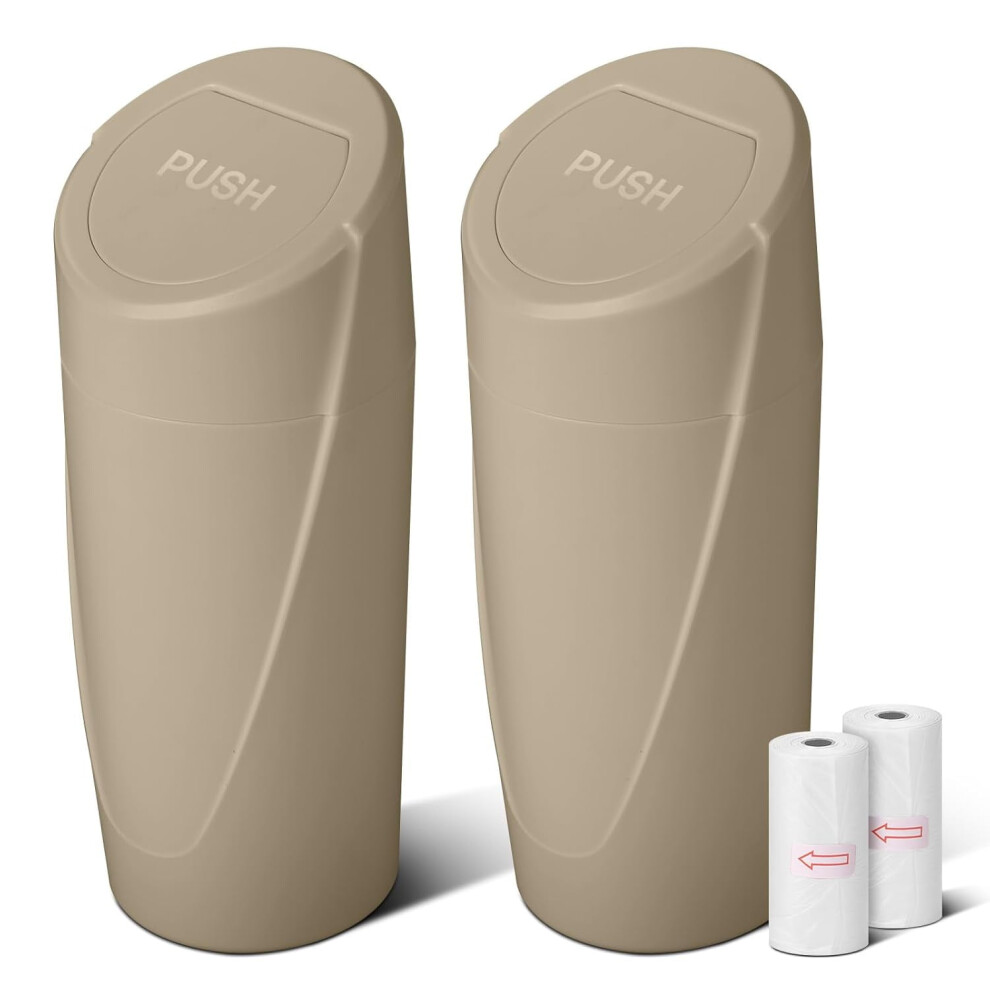 Car Trash Can With Lid 2-Pack Leakproof Cup Holder Beige 9377112849119