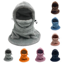 Passamontagna da sci per bambini e bambine, caldo cappello invernale in pile, sciarpa per il collo con cappuccio in sherpa, marrone, 5-12 anni