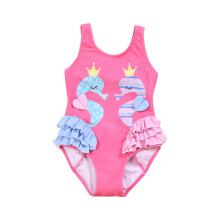Peuter- en babyzwempakjes voor meisjes van 3-4 jaar met cartoonprint, mouwloos, open rug en ruches.