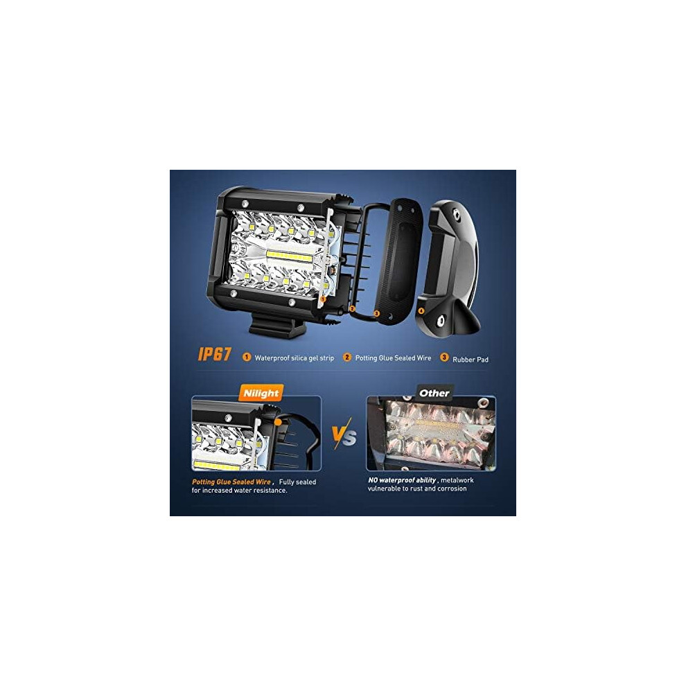 2Pc 4" Triple Row 60W 6000Lm Led Bar Combo W/ Magnetic Mounts, Switch & Harness Â Compatible With Trucks, Boats, Off-Road Light 9418476491535