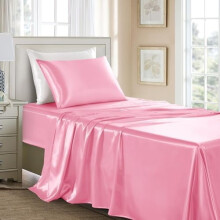 Satin-Bettwäsche-Set, Einzelbett XL – 3-teiliges Luxus-Set, knitterfrei, hellrosa (1 Spannbettlaken, 1 normales Laken, 1 Kissenbezug)