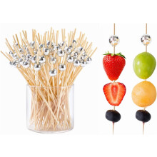 200 Bambus-Cocktailspieße mit weißen Perlenenden, 12 cm